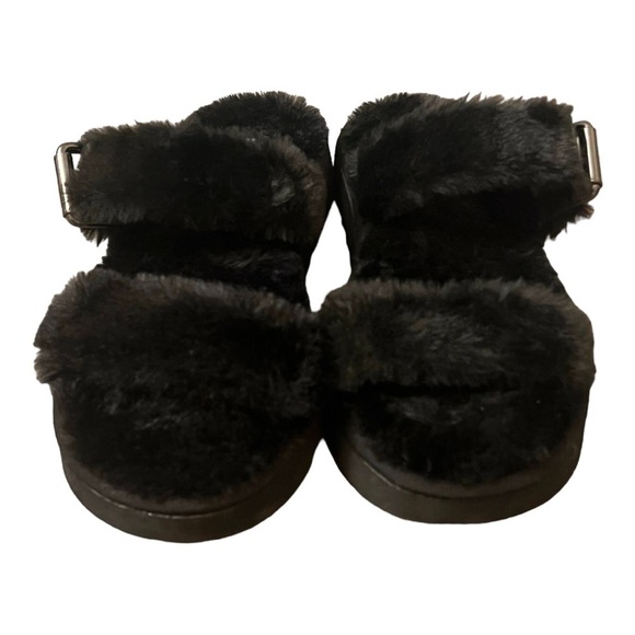 Nine West Black Faux Fur Sandals Fuzzy Plush Double Strap Buckle Slides Size 8 - Picture 3 of 9